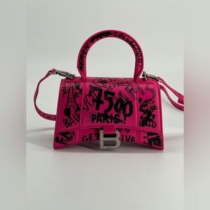 Balenciaga Graffiti Hourglass Top Handle Pink Leather Bag